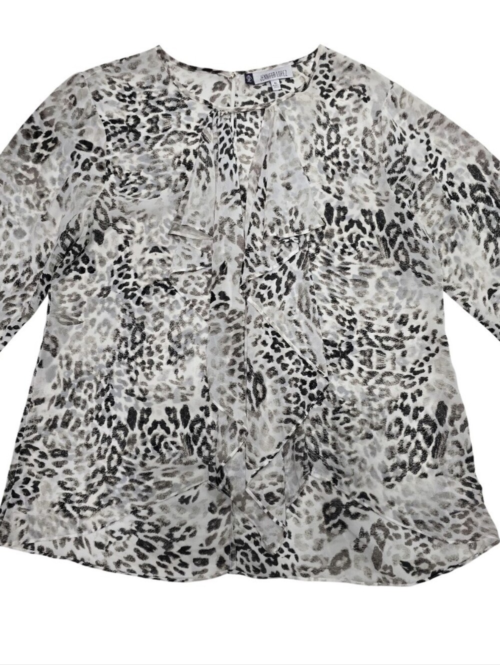 Jennifer Lopez Leopard Print Sheer Ruffle Blouse Mob Wife Y2K XL - Picture 5 of 12